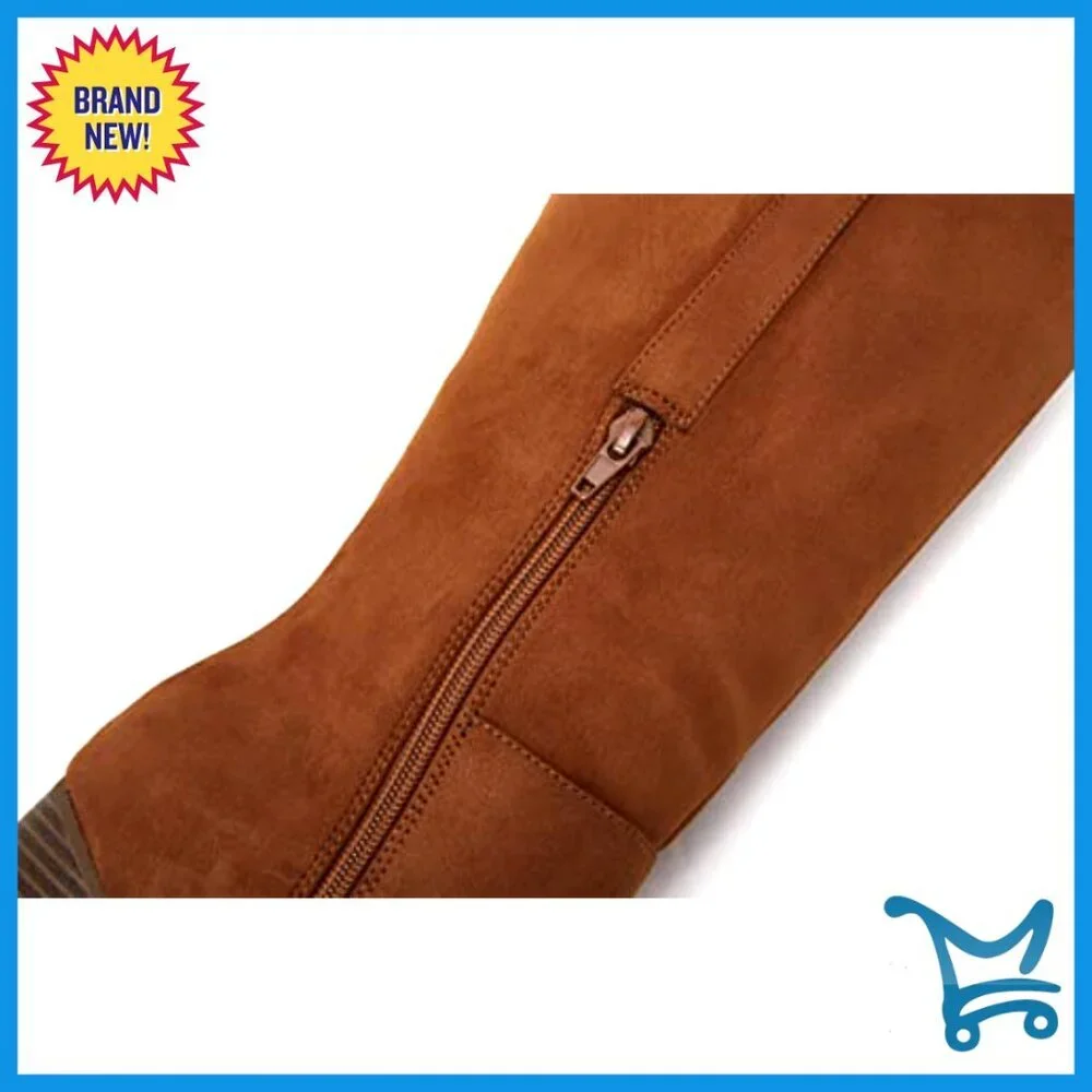 Faux Suede Over The Knee Boots Pointed Toe 3 Inch Heel Side Zipper Stretch